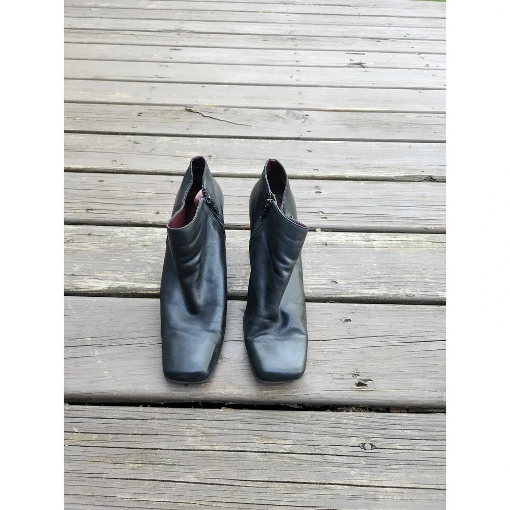 Vintage 90s Bandolino Urbane Ankle Boots Black Leather Square Toe Block Heel 9.5
